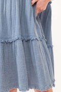 And The Why Washed Frayed Detail Tiered Dress - Velora Luxury Fashion