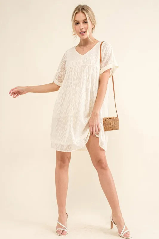 And The Why Woven Leopard Baby Doll Roll-Sleeve Casual Dress - Velora Luxury Fashion
