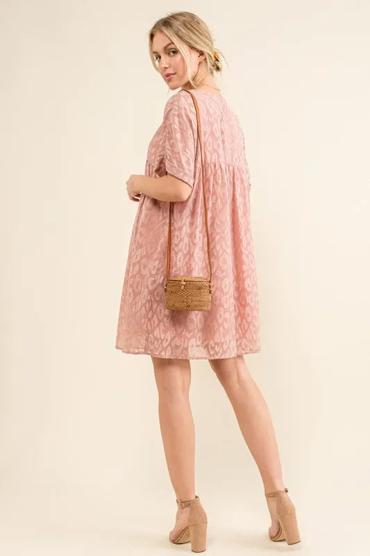 And The Why Woven Leopard Baby Doll Roll-Sleeve Casual Dress - Velora Luxury Fashion