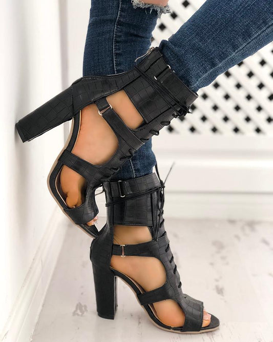 Ankle Strap & Lace Gladiator Heel - Velora Luxury Fashion
