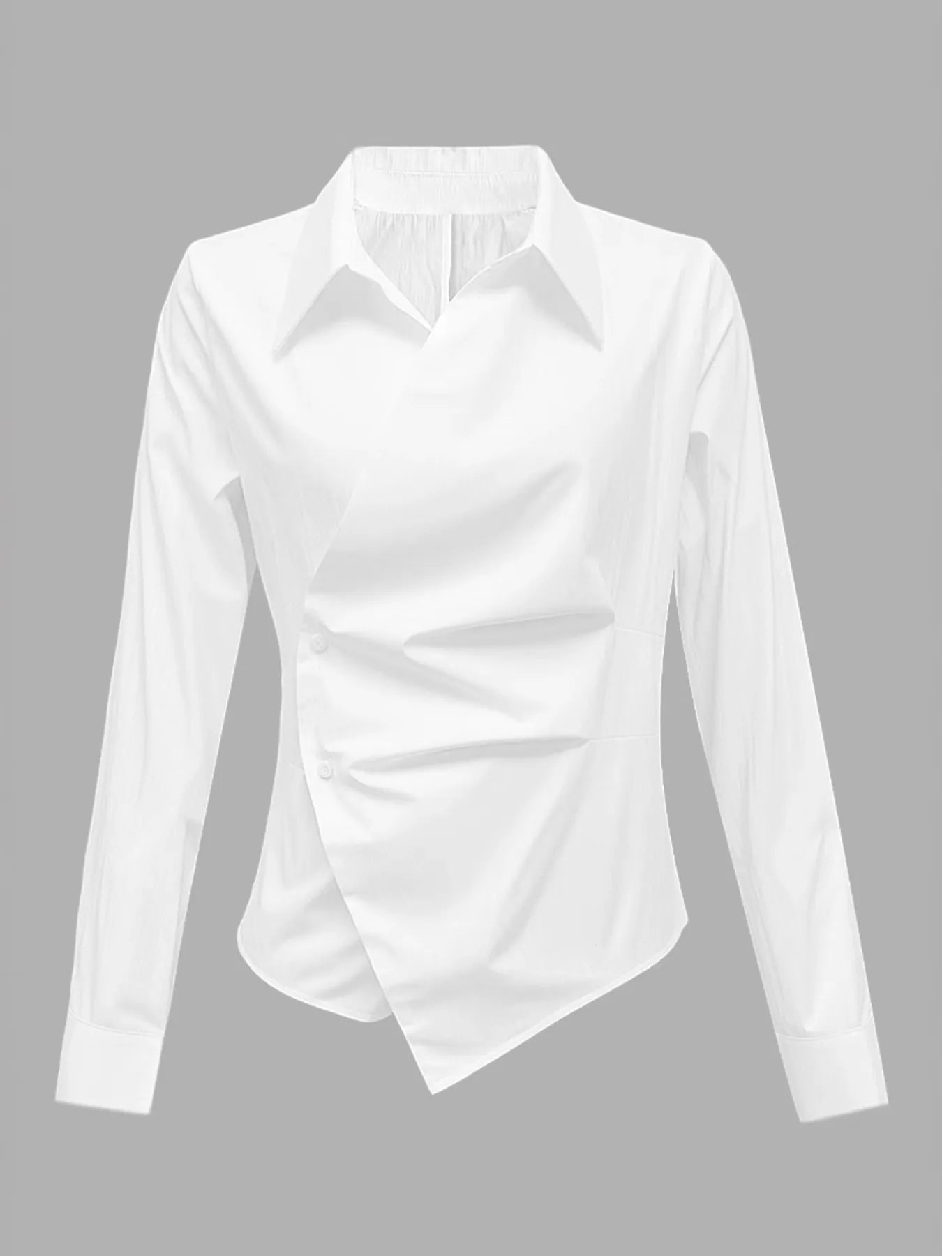 Asymmetric Collared Neck Long Sleeve Shirt - Velora Luxury Fashion