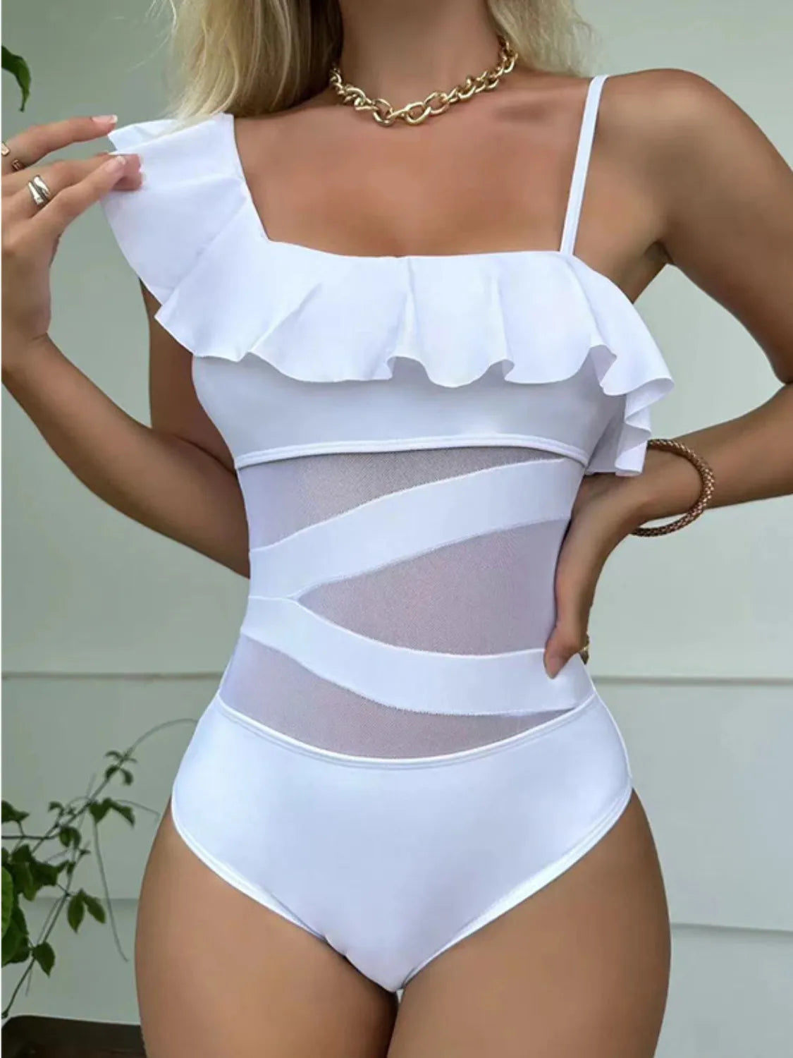 Asymmetrical Ruffled One-Piece Swimwear - Velora Luxury Fashion