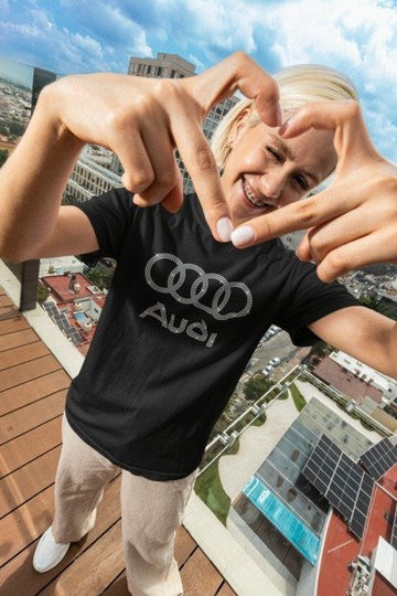 Audi Rings Rhinestone Shirt – Luxury Car Logo Sparkle Bling Tee | Bling Dazzel