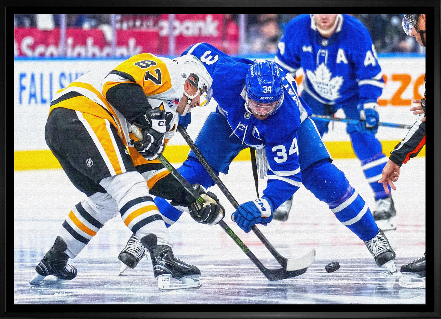 Auston Matthews 20x29 Unsigned Framed Canvas vs Crosby Toronto Maple Leafs and Pittsburgh Penguins - Velora Luxury Fashion