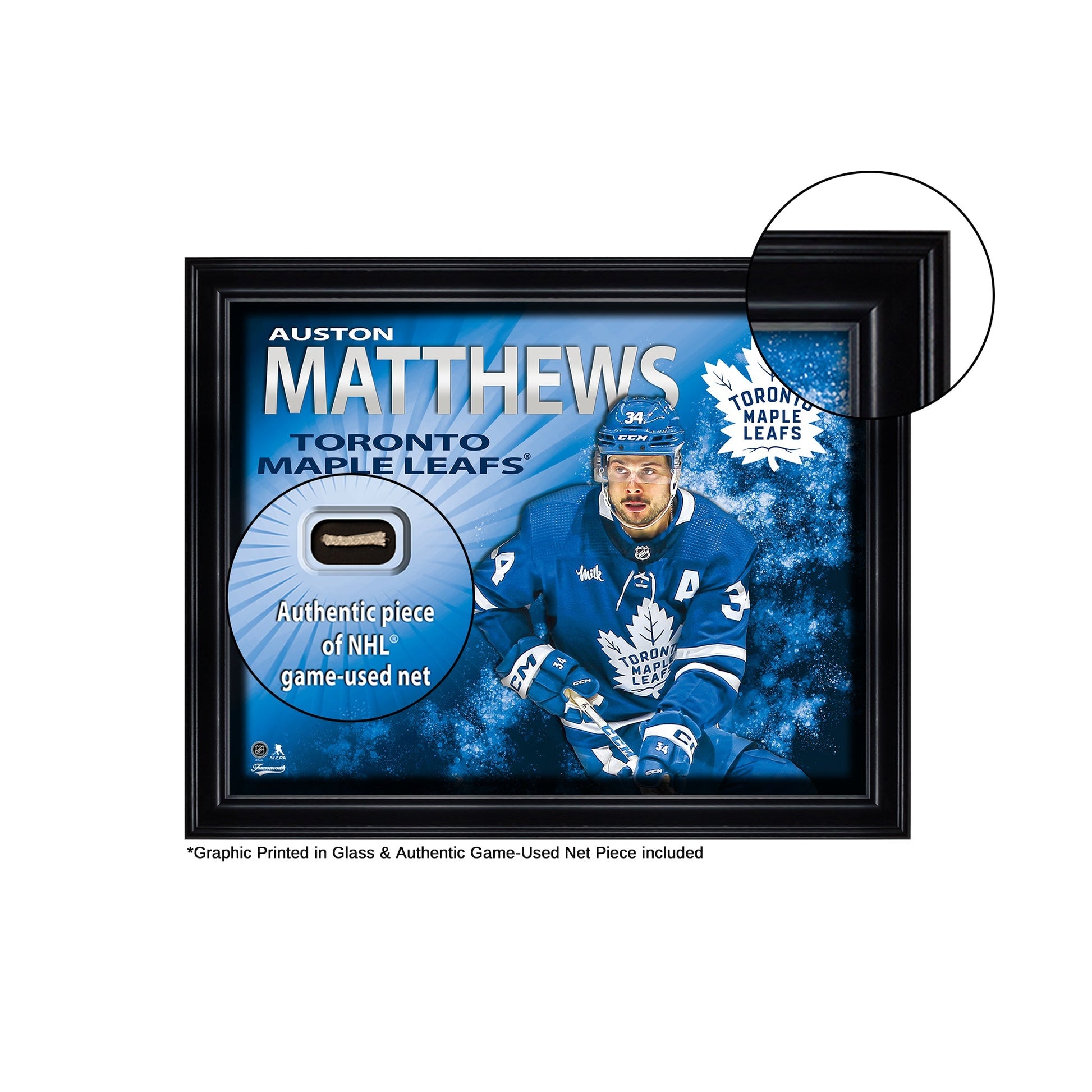 Auston Matthews Toronto Maple Leafs 16x20 PhotoGlass Display with Authentic Game-Used Net Piece - Velora Luxury Fashion