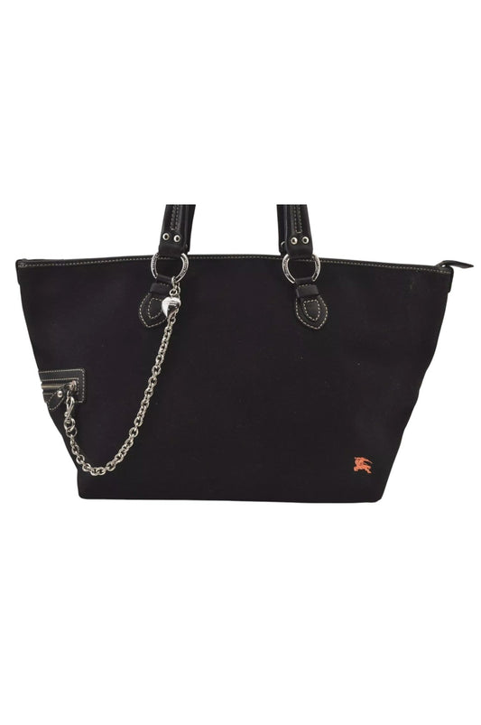 Authentic BURBERRY BLUE LABEL Hand Tote Bag Polyester Leather Black 7082L - Velora Luxury Fashion