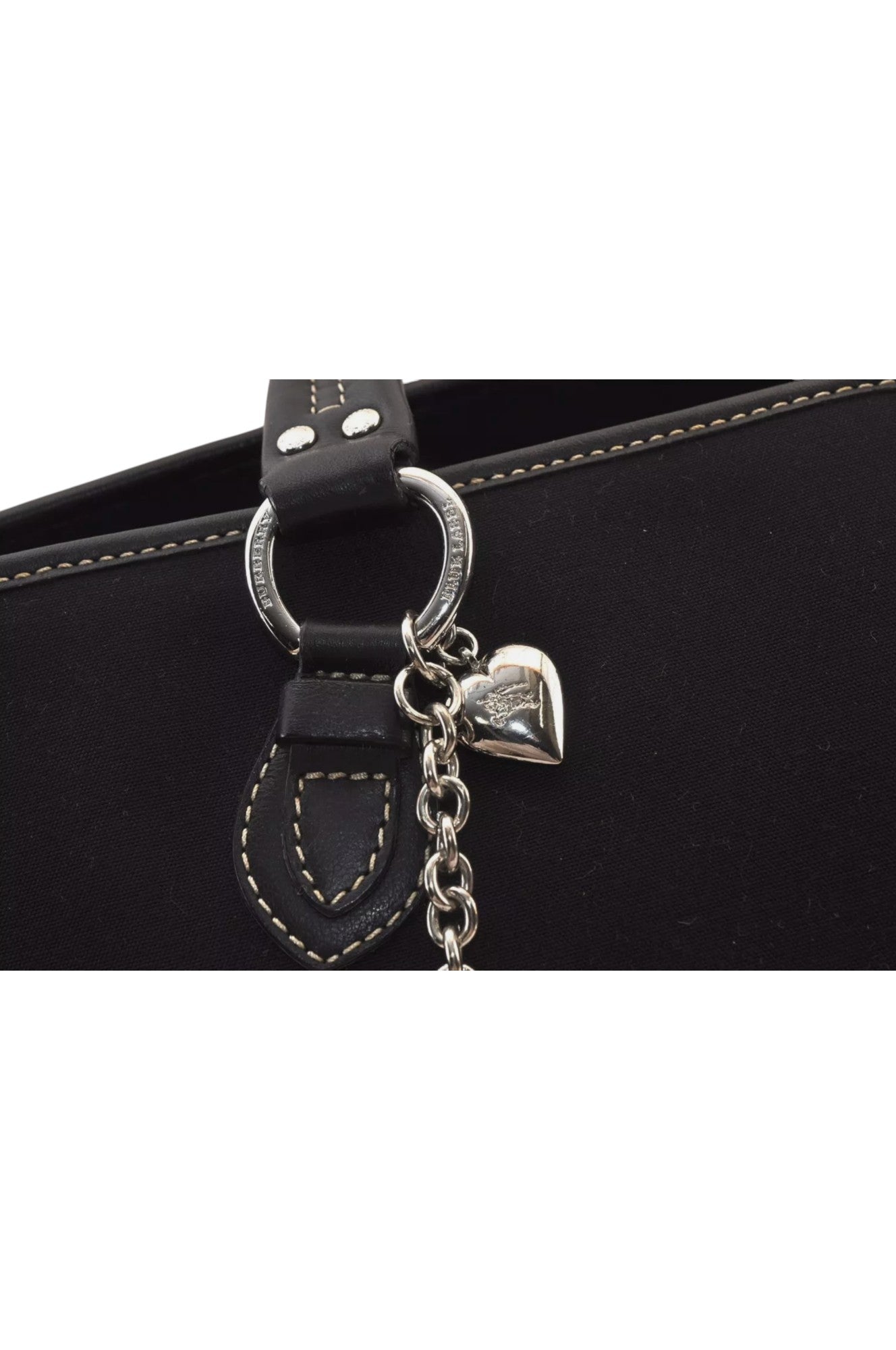 Authentic BURBERRY BLUE LABEL Hand Tote Bag Polyester Leather Black 7082L - Velora Luxury Fashion