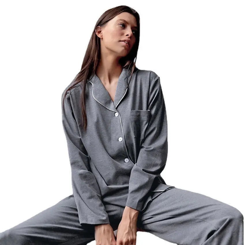 Autumn New French Simplicity Comfortable Thermal Knitting Cotton Silk Long-sleeved Pajamas For Women EX-STOCK Canada