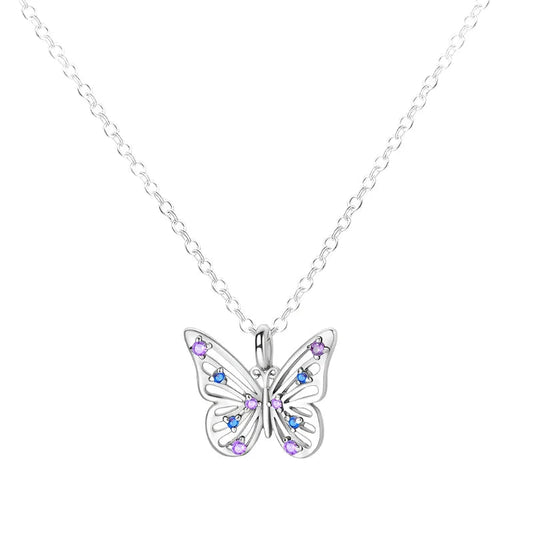 Azure and Lavender Butterfly Sterling Silver Necklace - Velora Luxury Fashion