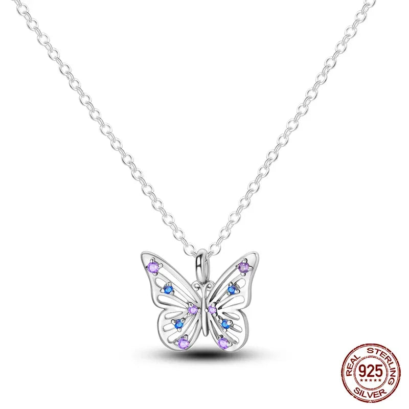 Azure and Lavender Butterfly Sterling Silver Necklace - Velora Luxury Fashion