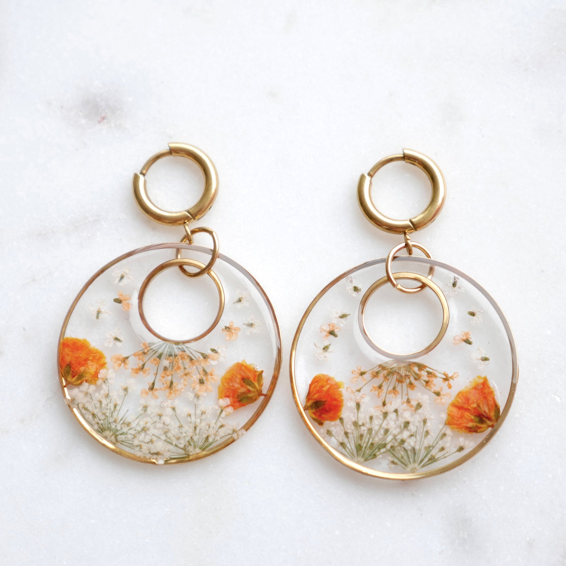 Boucles d'oreilles Thalia - rond orange et blanc - (XL) - Velora
