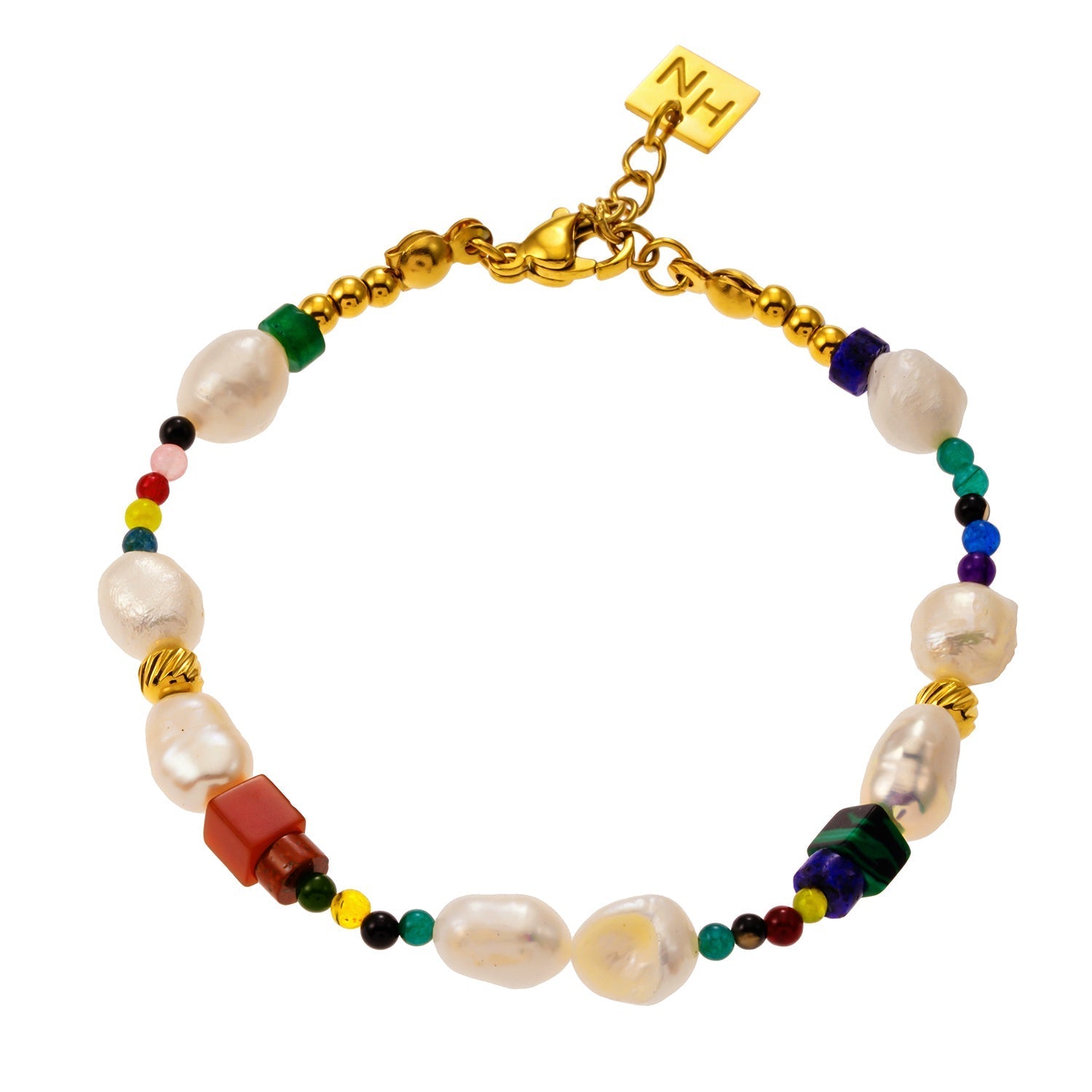 BANYANA: Paradise Found - Colourful Bracelet with Gold Beads, Natural Stones, and Freshwater Pearls - Velora Luxury Fashion