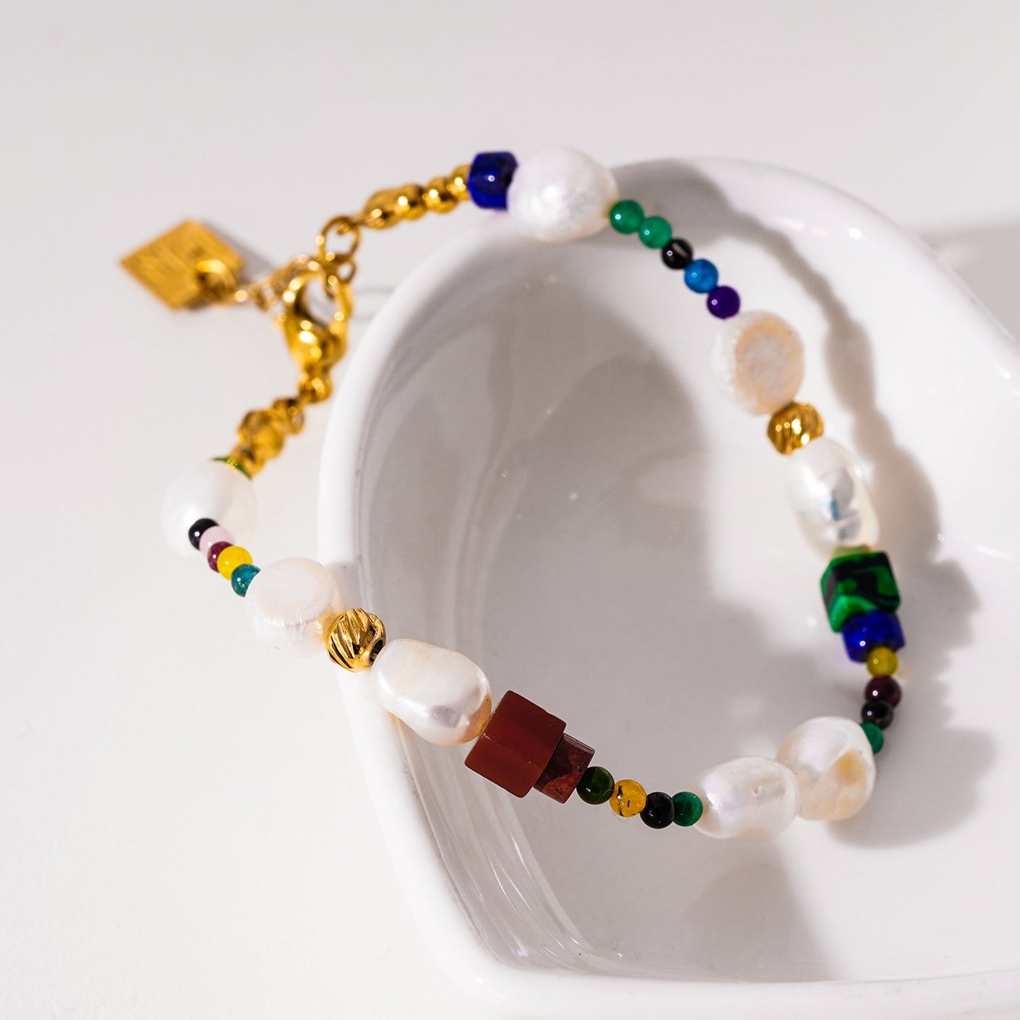 BANYANA: Paradise Found - Colourful Bracelet with Gold Beads, Natural Stones, and Freshwater Pearls - Velora Luxury Fashion