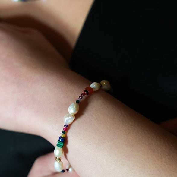 BANYANA: Paradise Found - Colourful Bracelet with Gold Beads, Natural Stones, and Freshwater Pearls - Velora Luxury Fashion