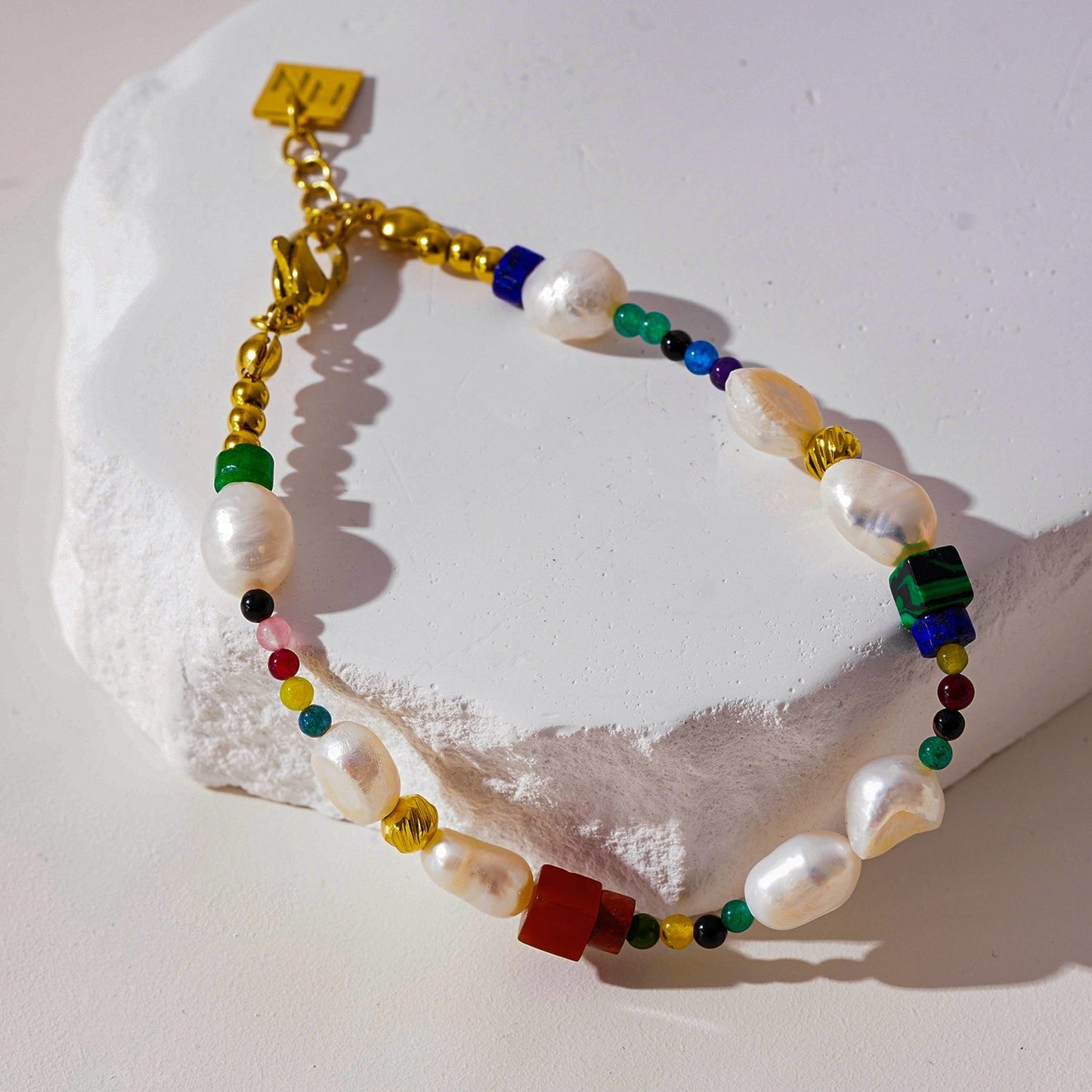 BANYANA: Paradise Found - Colourful Bracelet with Gold Beads, Natural Stones, and Freshwater Pearls - Velora Luxury Fashion