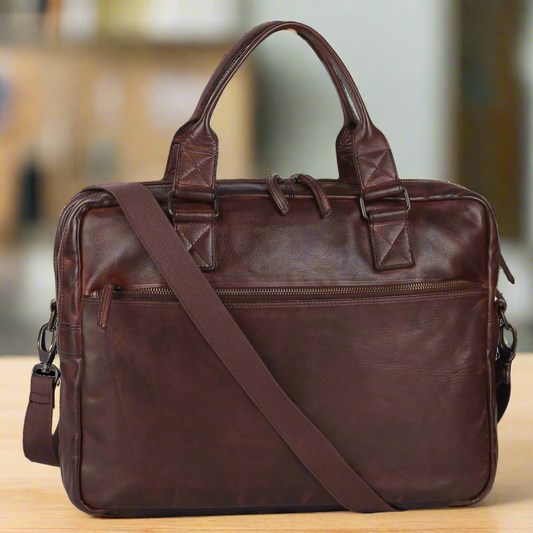 BOL Front Zip Leather Laptop Bag - Velora Luxury Fashion
