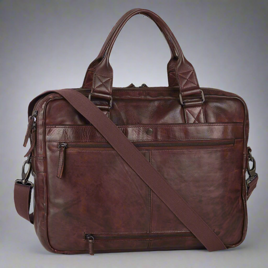 BOL Front Zip Leather Laptop Bag - Velora Luxury Fashion
