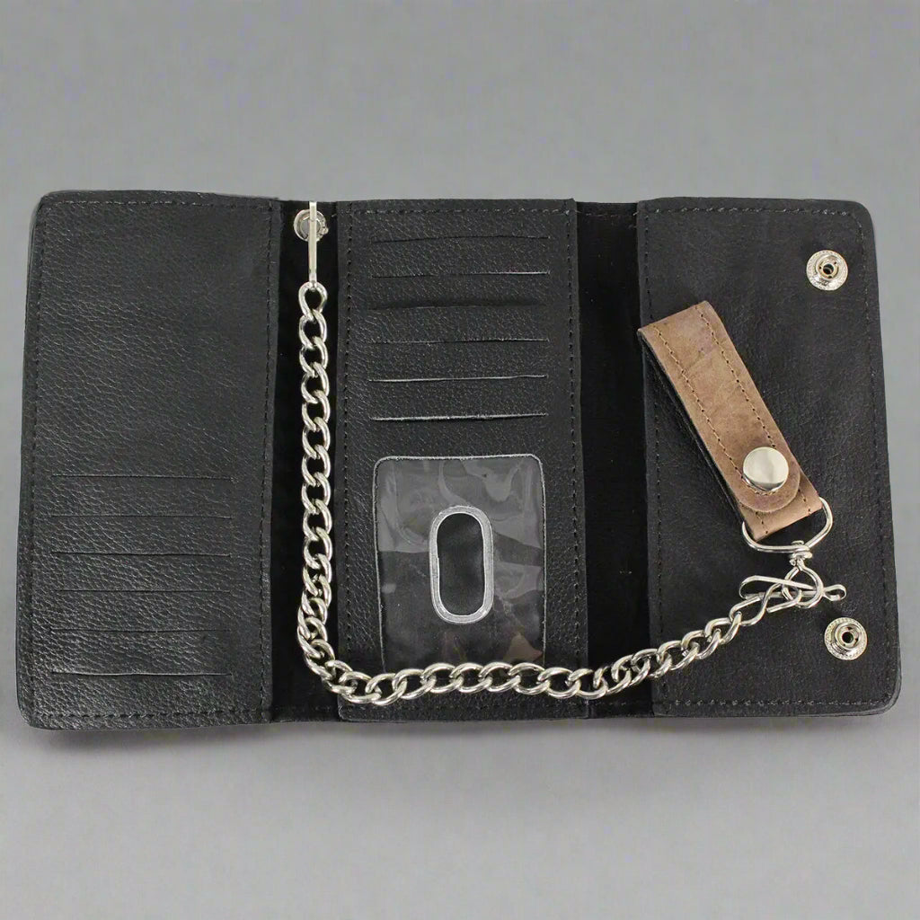 BOL Men's Chrome Plated Trucker Leather Trifold Wallet - Velora Luxury Fashion