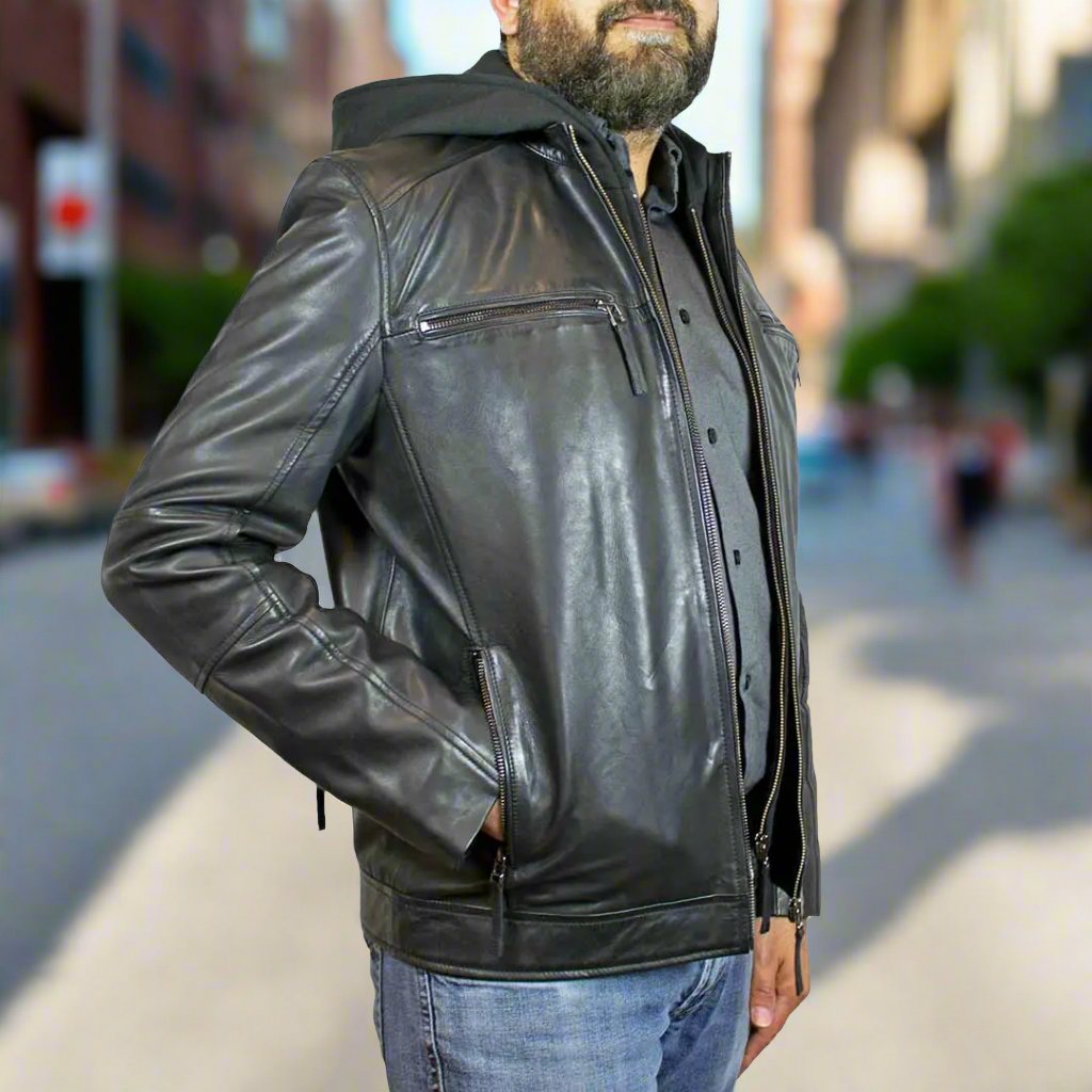 BOL Men's Eduardo Hoodie Leather Jacket - Velora Luxury Fashion