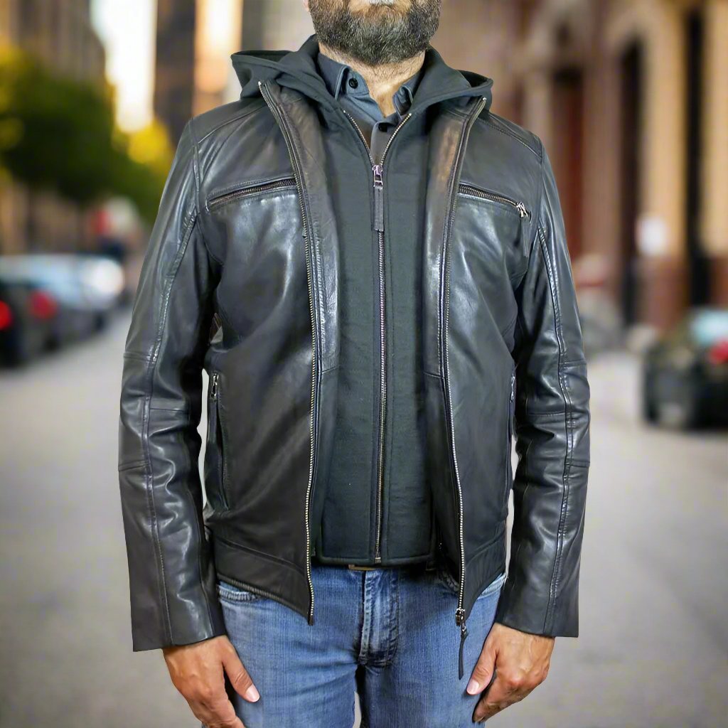 BOL Men's Eduardo Hoodie Leather Jacket - Velora Luxury Fashion