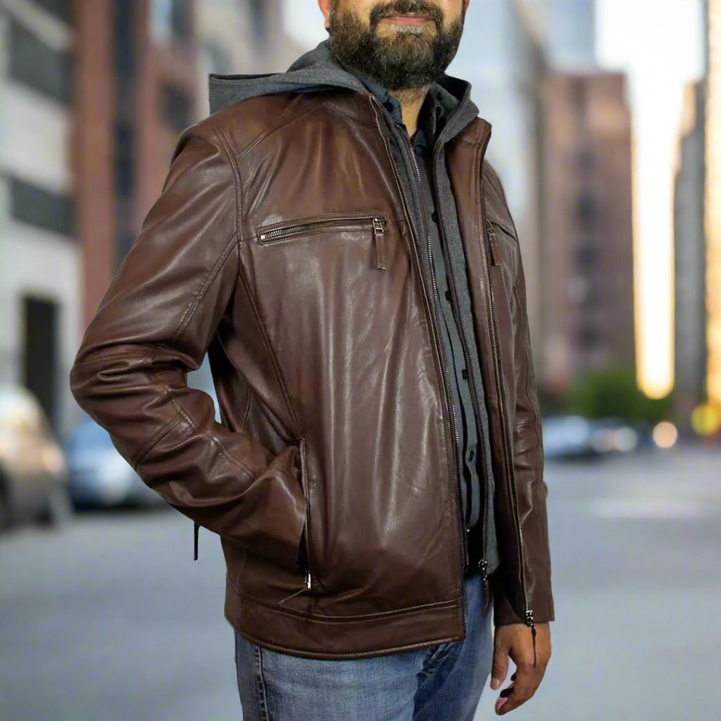 BOL Men's Eduardo Hoodie Leather Jacket - Velora Luxury Fashion