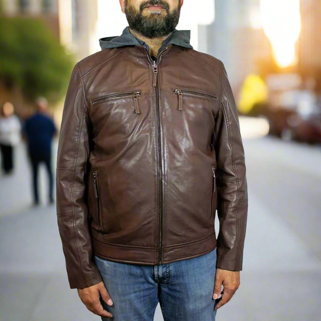 BOL Men's Eduardo Hoodie Leather Jacket - Velora Luxury Fashion