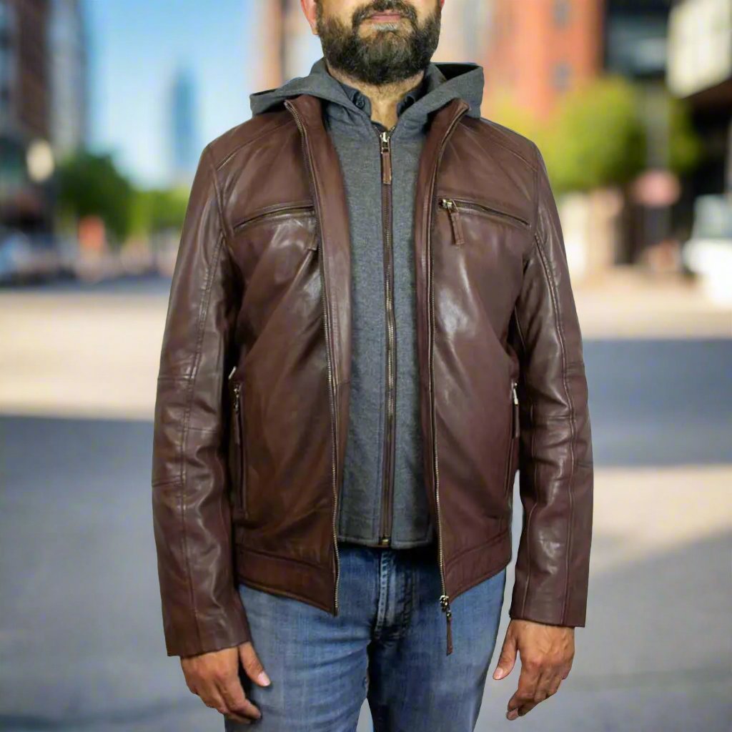 BOL Men's Eduardo Hoodie Leather Jacket - Velora Luxury Fashion