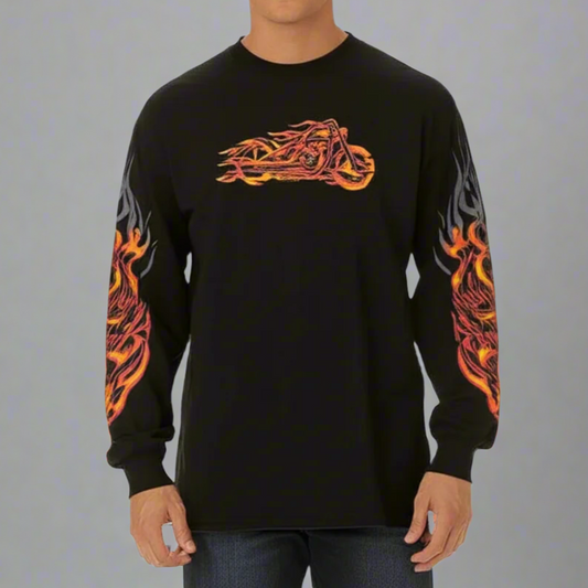 BOL Men's Flaming Bobber Motorcycle Long Sleeve Shirt - Velora Luxury Fashion