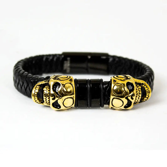 BOL Men's Braided Leather Skull Charm Bracelet Boutique of Leathers/Open Road