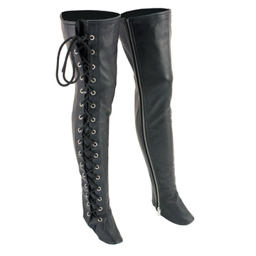 BOL/Open Road Women's Black Thigh High Leather Side Lace Leggings - Velora Luxury Fashion