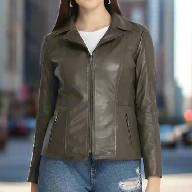 BOL Women's Classic Open Collar Leather Jacket - Velora Luxury Fashion