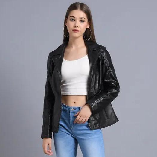 BOL Women's Classic Open Collar Leather Jacket - Velora Luxury Fashion