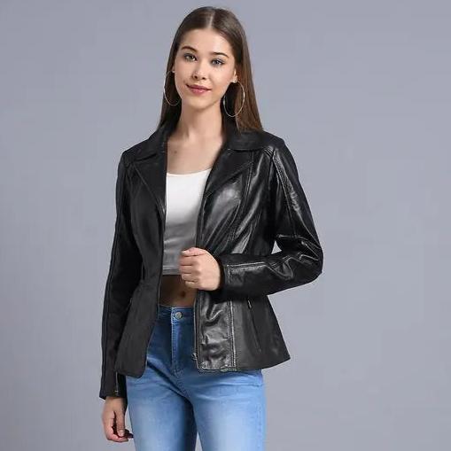 BOL Women's Classic Open Collar Leather Jacket - Velora Luxury Fashion