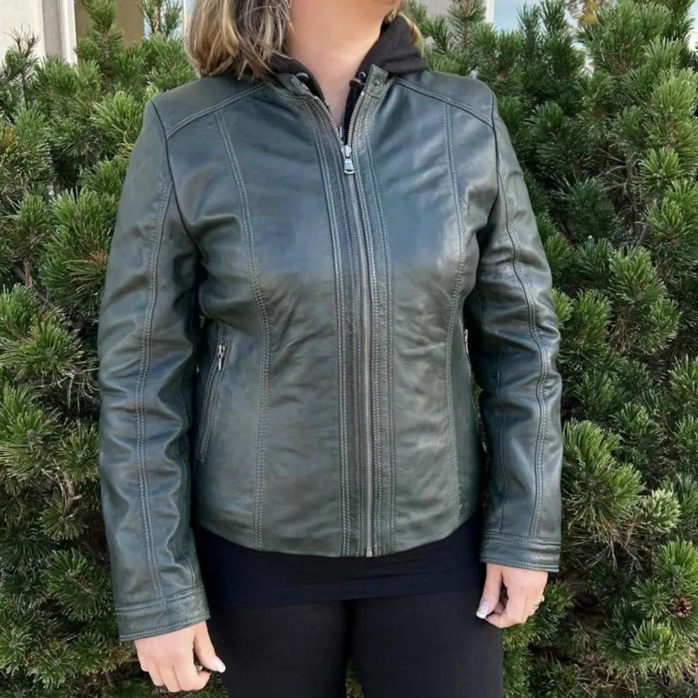 BOL Women's Detachable Hooded Leather Jacket - Velora Luxury Fashion