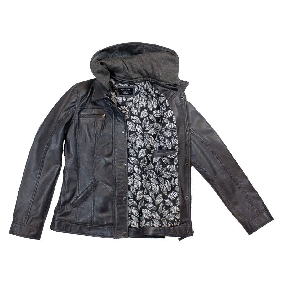 BOL Women's Removable Hood Leather Jacket - Velora Luxury Fashion