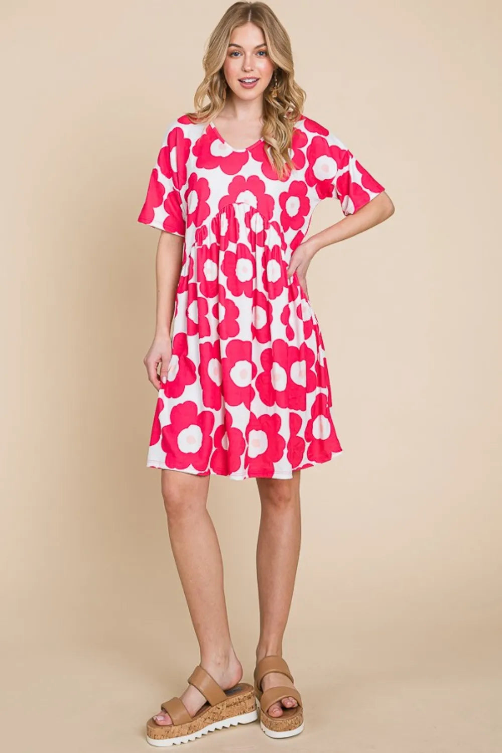 BOMBOM Flower Print Ruched Dress - Velora Luxury Fashion