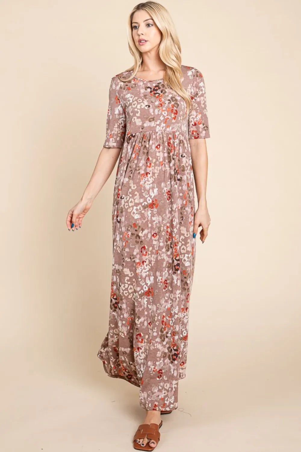 BOMBOM Printed Shirred Maxi Dress - Velora Luxury Fashion