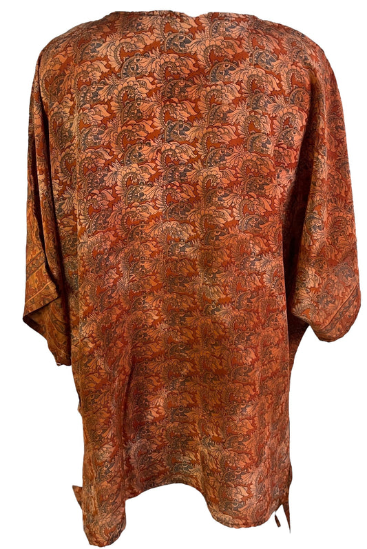 PRC7158 Avatar Pure Silk Long Tunic with Side Ties - Velora