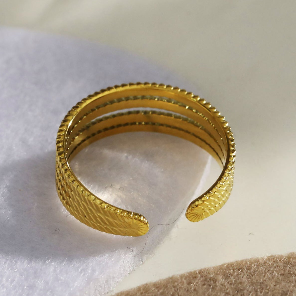 BRYONY: Symmetrical Textured Pre-Stacked Ring - Velora Luxury Fashion