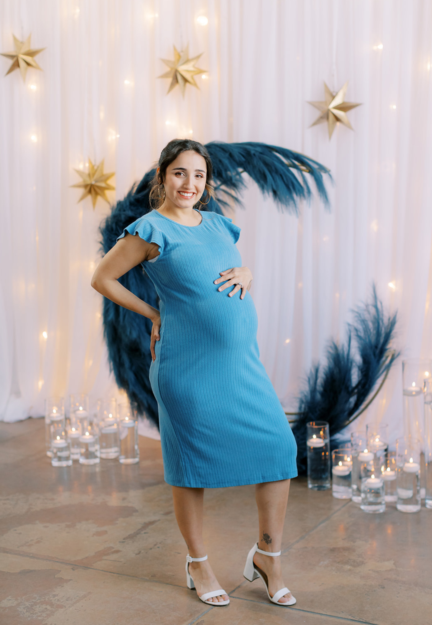 Baby Blue Ruffle Sleeve Ribbed Maternity Dress - Velora Luxury Fashion