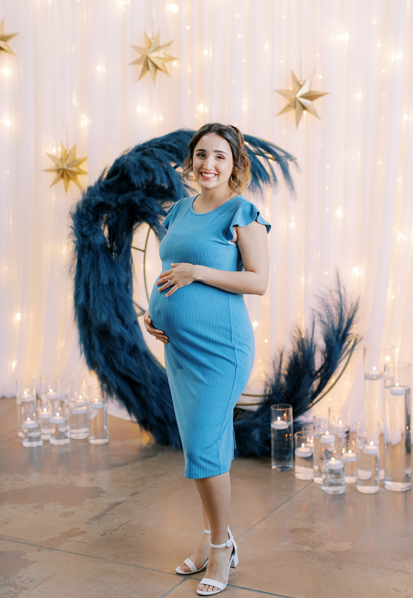 Baby Blue Ruffle Sleeve Ribbed Maternity Dress - Velora Luxury Fashion