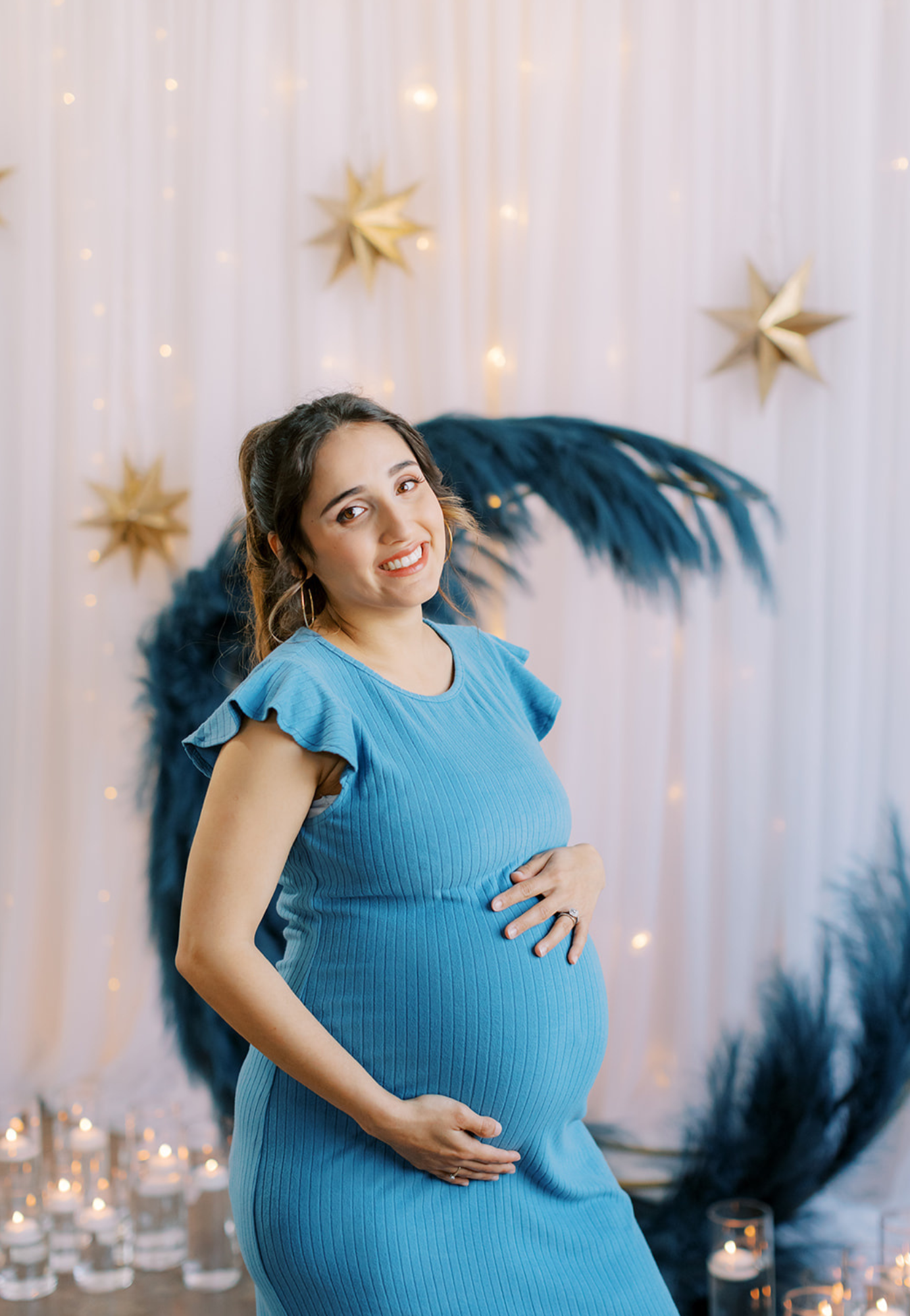 Baby Blue Ruffle Sleeve Ribbed Maternity Dress - Velora Luxury Fashion