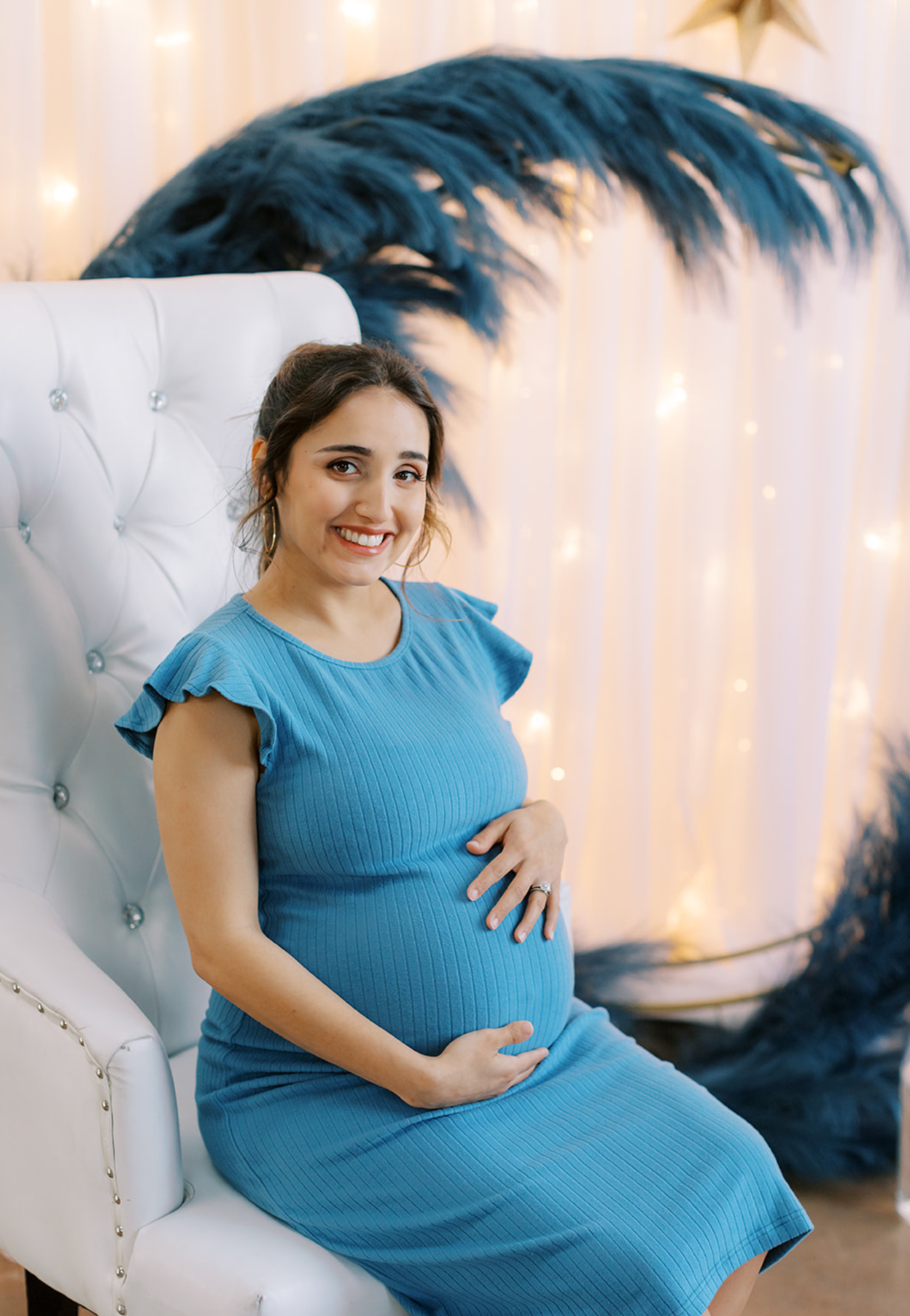 Baby Blue Ruffle Sleeve Ribbed Maternity Dress - Velora Luxury Fashion