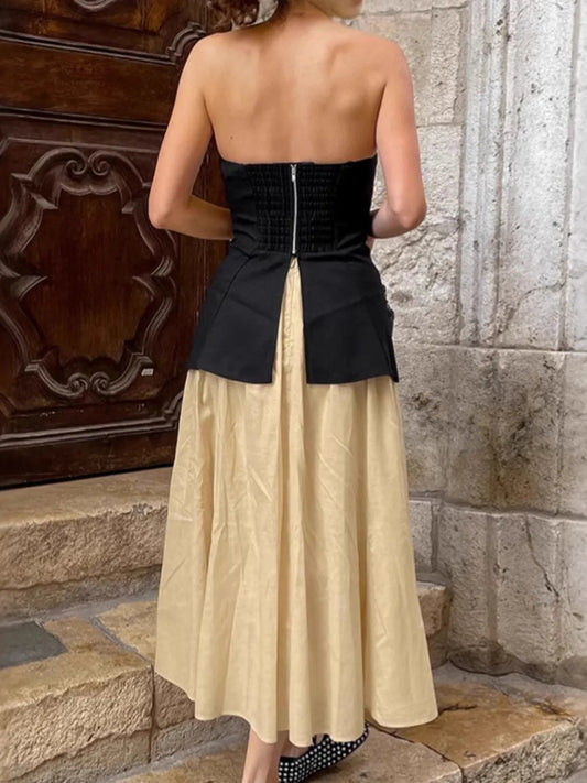 Back Zipper Tube Top and Midi Skirt Set - Velora Luxury Fashion