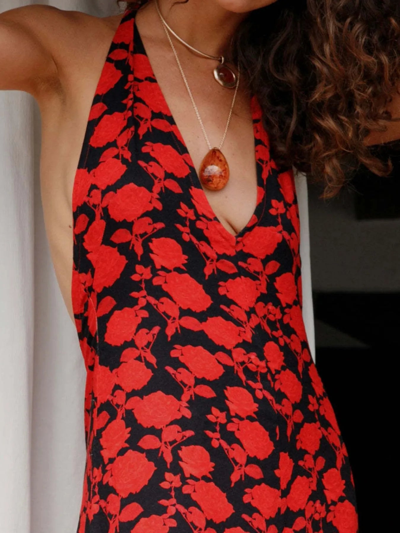 Backless Halter Neck Polka Dot Maxi Dress - Velora Luxury Fashion