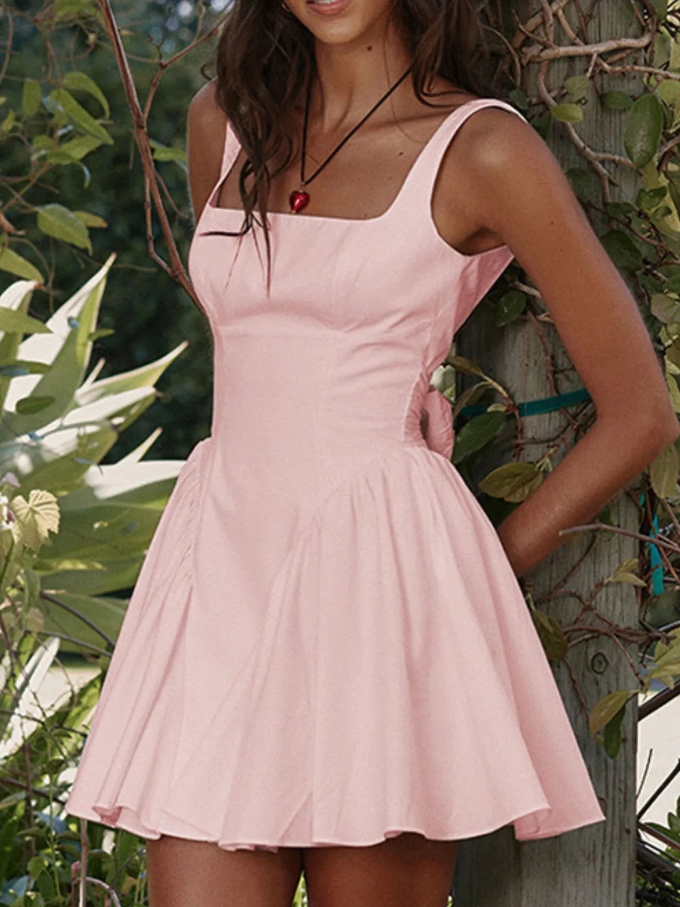 Backless Square Neck Mini Dress - Velora Luxury Fashion