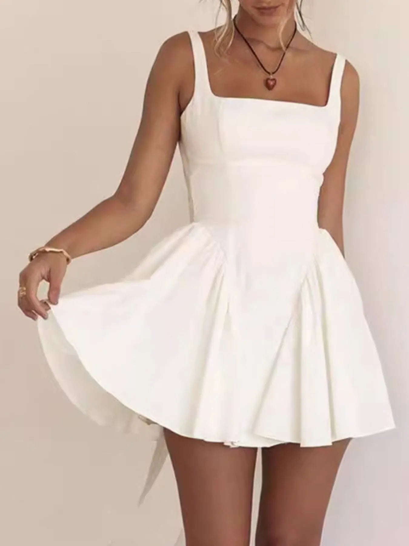 Backless Square Neck Mini Dress - Velora Luxury Fashion