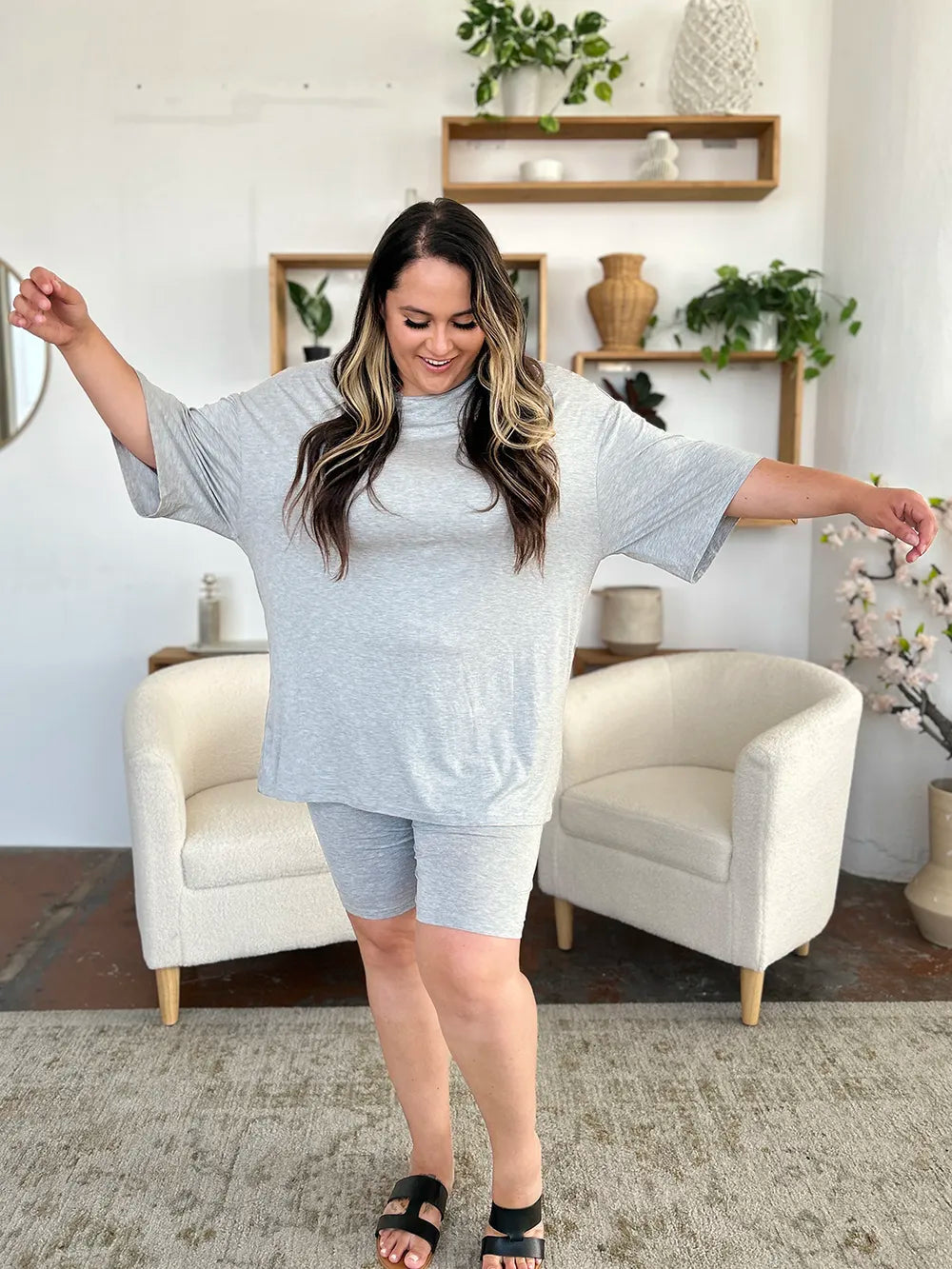 Basic Bae Bamboo Full Size Round Neck Drop Shoulder T-Shirt and Shorts Set - Velora Luxury Fashion