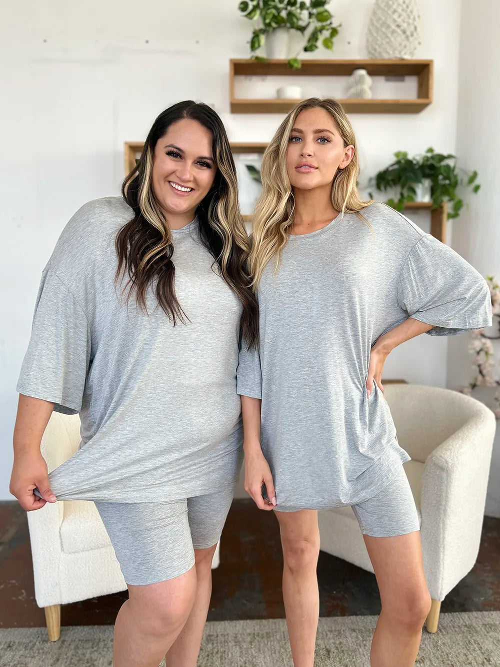 Basic Bae Bamboo Full Size Round Neck Drop Shoulder T-Shirt and Shorts Set - Velora Luxury Fashion