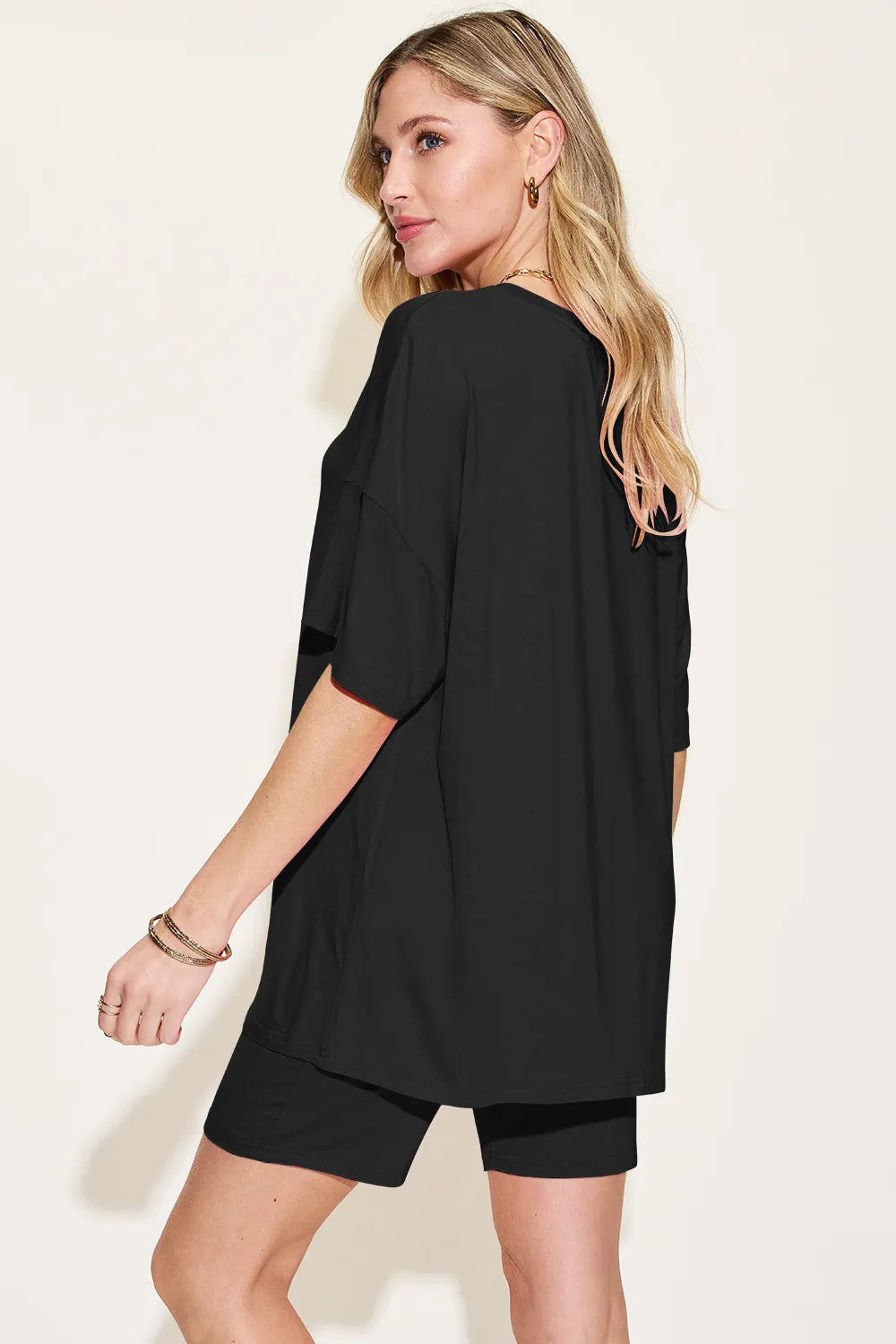 Basic Bae Bamboo Full Size  V-Neck Drop Shoulder T-Shirt and Shorts Set - Velora Luxury Fashion